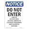 Signmission OSHA Notice Sign, 5" Height, Do Not Enter Limited Access Area Sign, Portrait, 10PK OS-NS-D-35-V-11193-10PK - alternate 1
